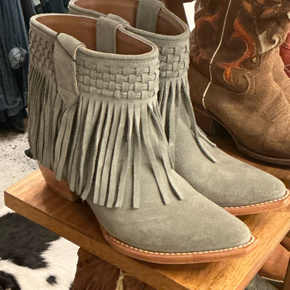 Frye Fringe Suede Ankle Boots -blue